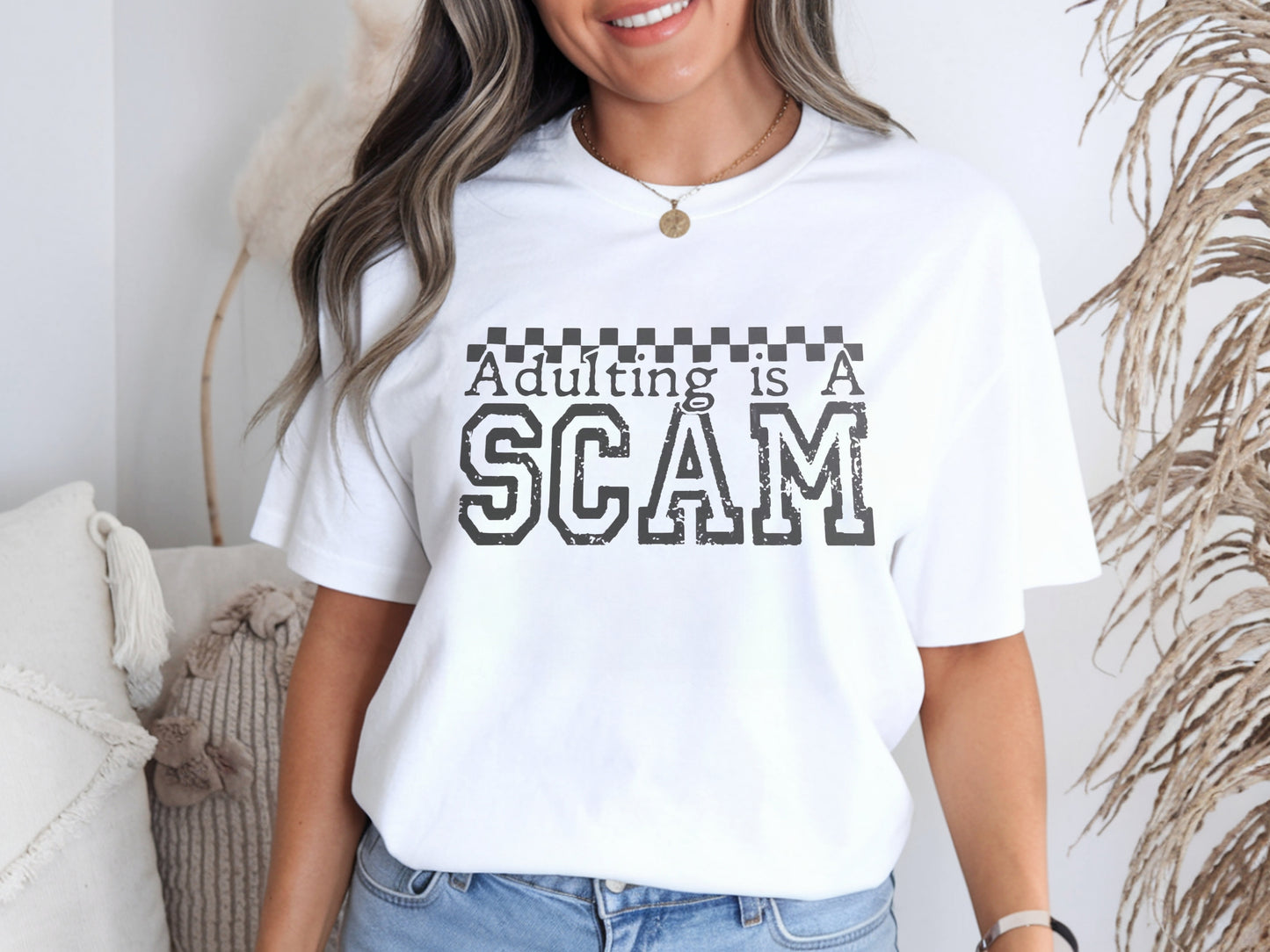 “Adulting Is a Scam” Graphic Tee - White - Adult Large T-Shirt
