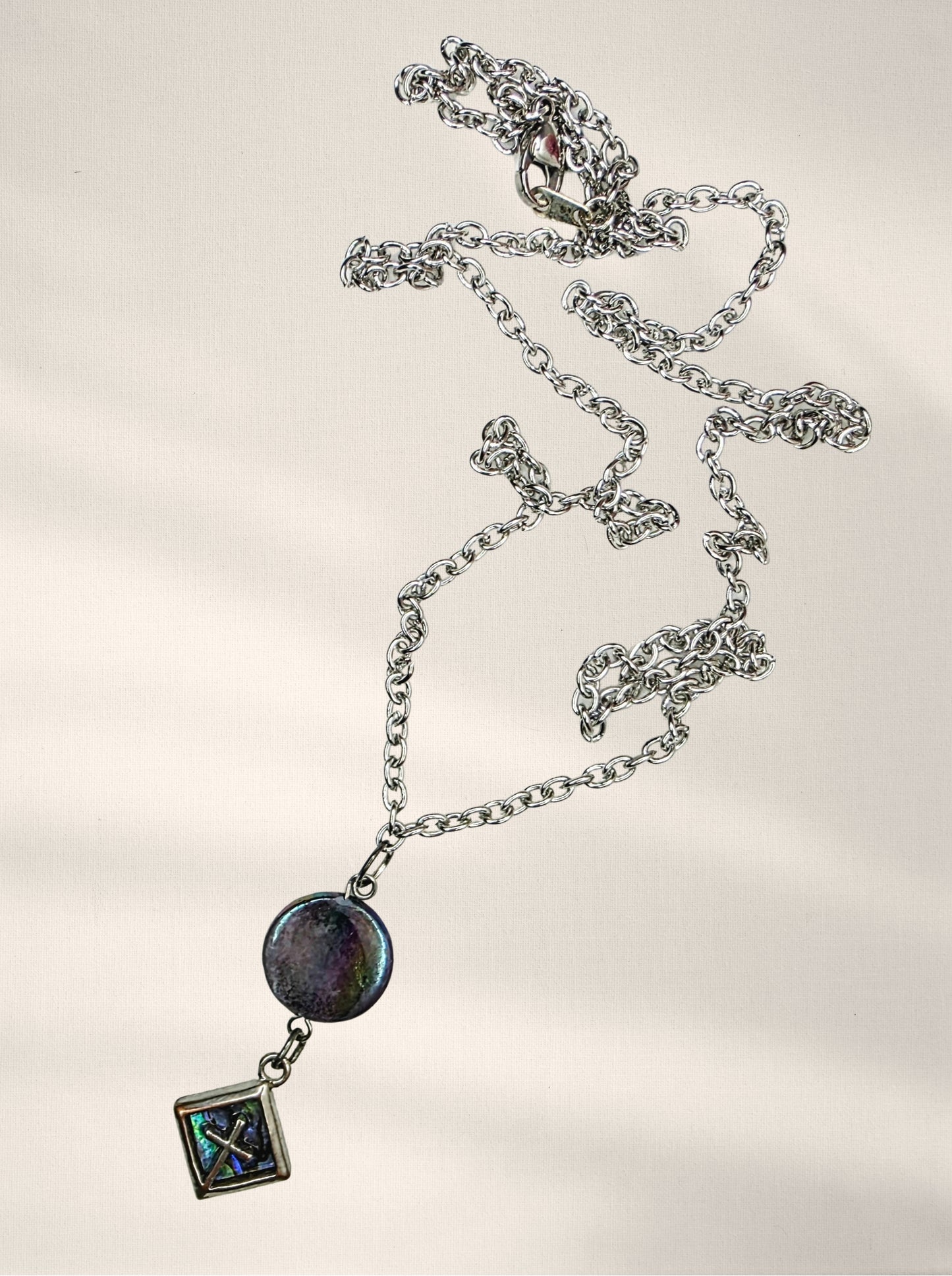 Iridescent Double Pendant Necklace – Cross Charm Layered Chain