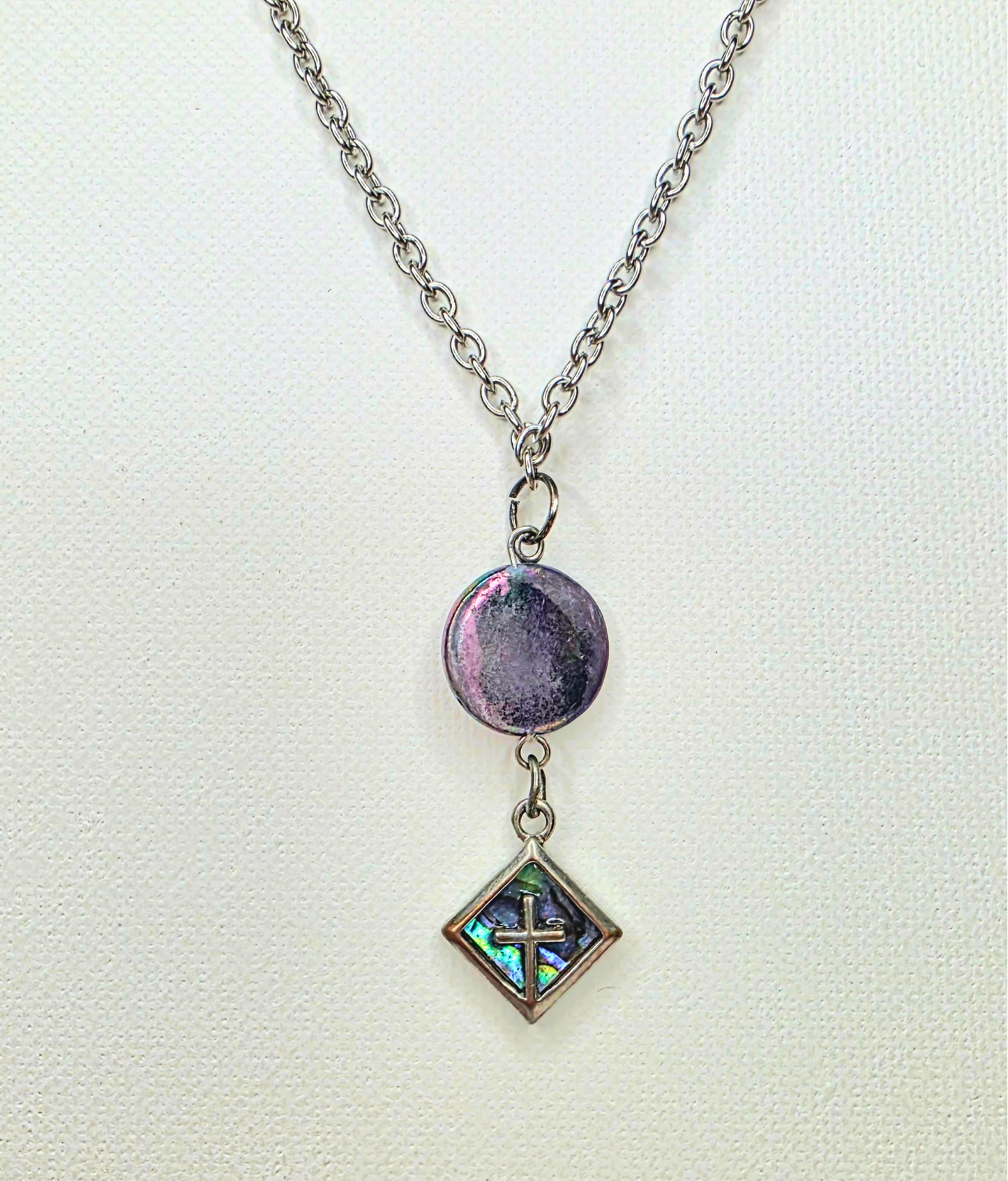 Iridescent Double Pendant Necklace – Cross Charm Layered Chain