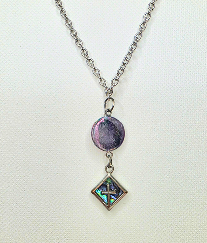 Iridescent Double Pendant Necklace – Cross Charm Layered Chain