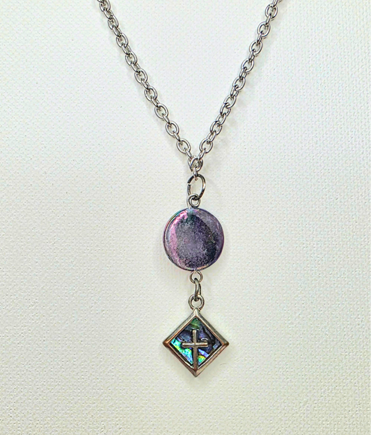 Iridescent Double Pendant Necklace – Cross Charm Layered Chain