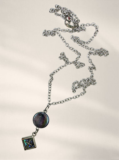 Iridescent Double Pendant Necklace – Cross Charm Layered Chain