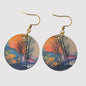 Boho Sunset Tree Silhouette Earrings • Watercolor Nature Jewelry