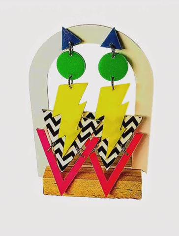 Bold Geometric Statement Earrings – Retro Color Pop Dangles