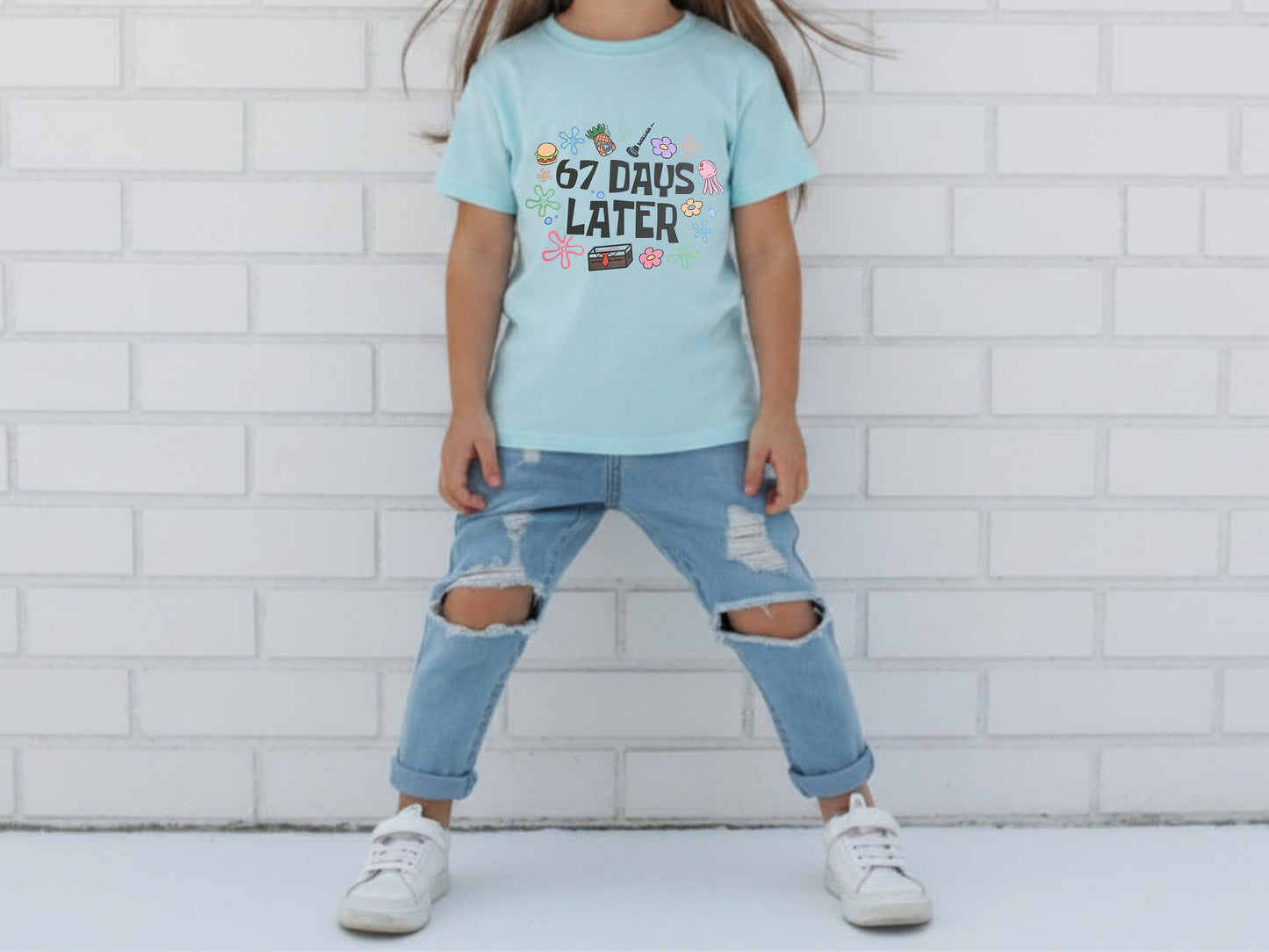 Kids Light Blue Graphic Tee – “6/7” Design – A4 Lightweight Shirt